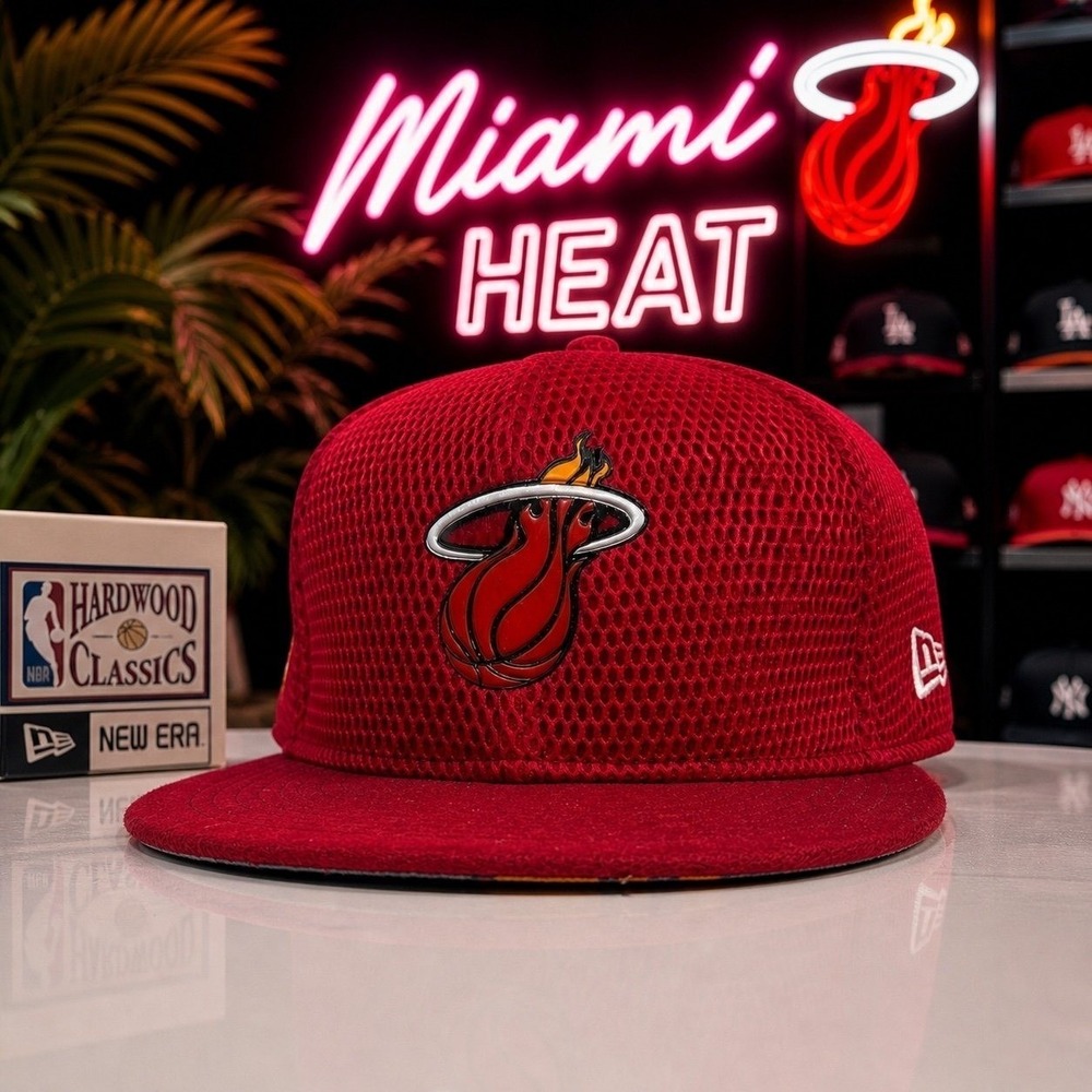 New Era Miami Heat Snapback Hat Red Mesh Hardwood Classics NBA New